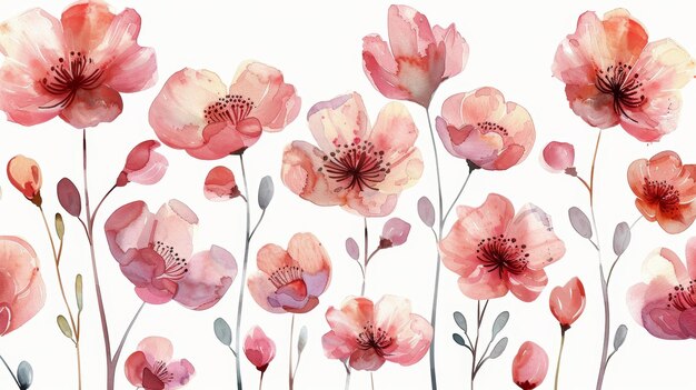 Foto leichte rosa aquarell-blumen-aufkleber auf weißem hintergrund generative ki