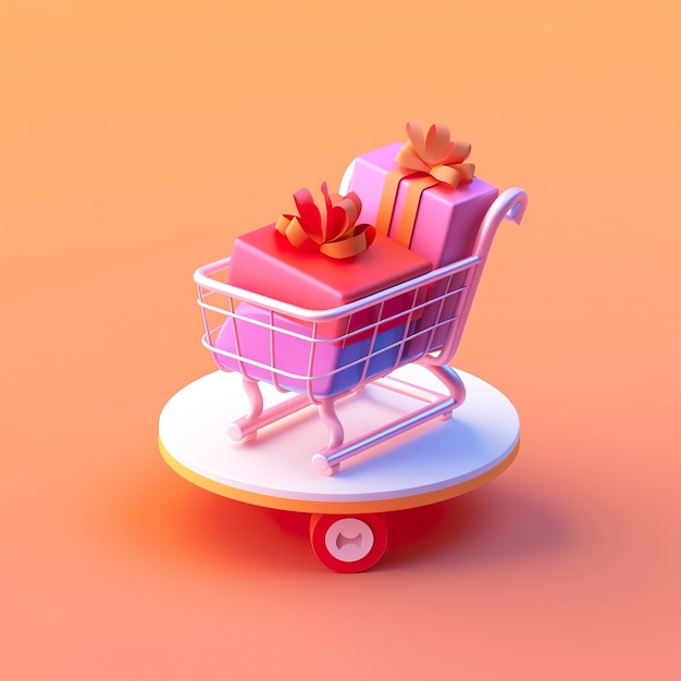 Leichter orange-rosa Einkaufswagen mit Geschenkbox-Symbol AI Generative