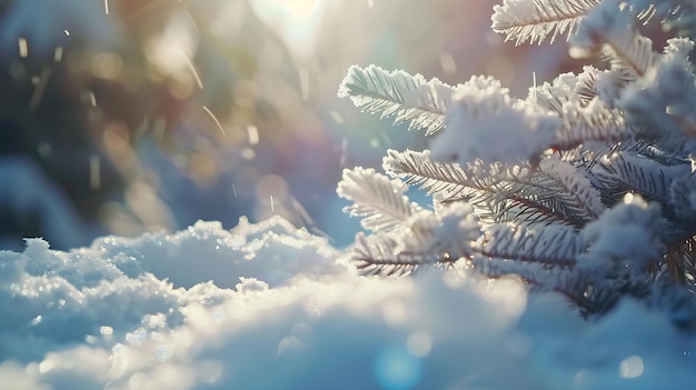 Leichter Weihnachts-Hintergrund Dekorative Schneeflocken Nahaufnahme im Schnee an einem sonnigen Tag Schnee-Generative KI