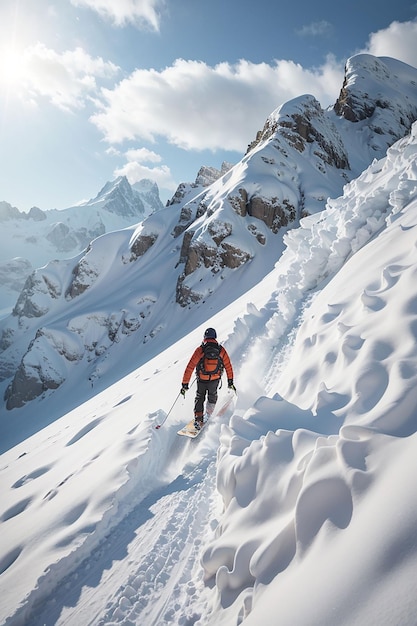 Leidenschaft für das Skifahren vor dem Hintergrund wunderschöner verschneiter Berge