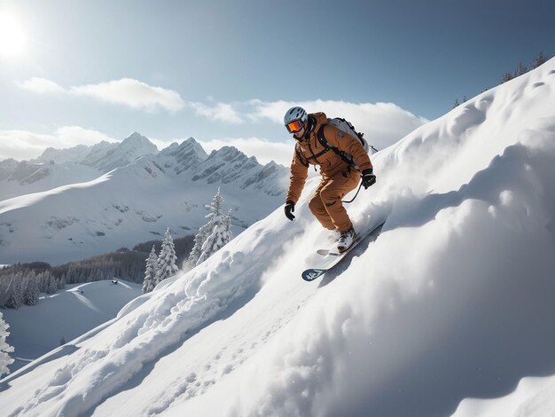 Leidenschaft für das Skifahren vor dem Hintergrund wunderschöner verschneiter Berge