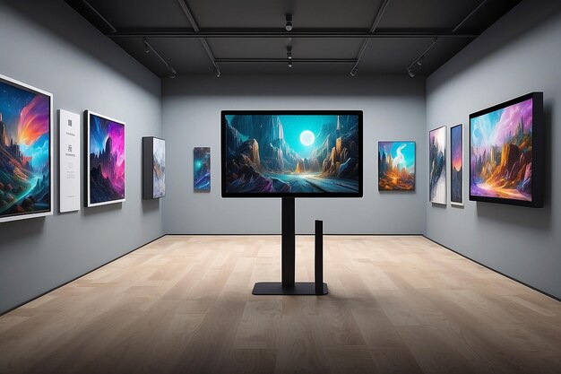 Leilão de Arte Futurista Mockup de Galeria de Realidade Virtual com Ofertas e Atualizações em Tempo Real