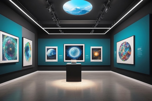 Leilão de Arte Futurista Mockup de Galeria de Realidade Virtual com Ofertas e Atualizações em Tempo Real