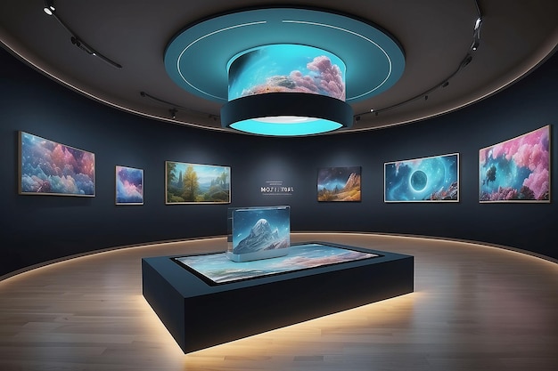 Leilão de Arte Futurista Mockup de Galeria de Realidade Virtual com Ofertas e Atualizações em Tempo Real