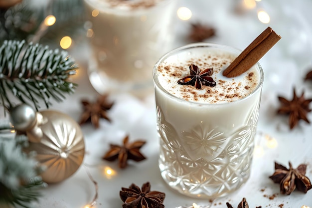 Leite de Natal com canela e estrelas numa mesa.