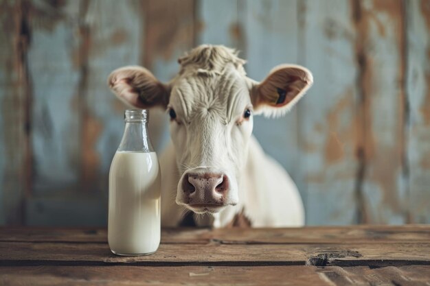 Leite fresco e garrafa de leite de vaca para publicidade