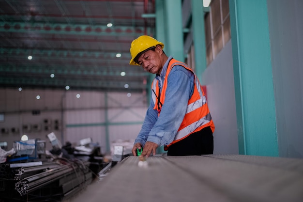 Leitender Ingenieur, der im Gebäude einer Produktionsanlage arbeitet