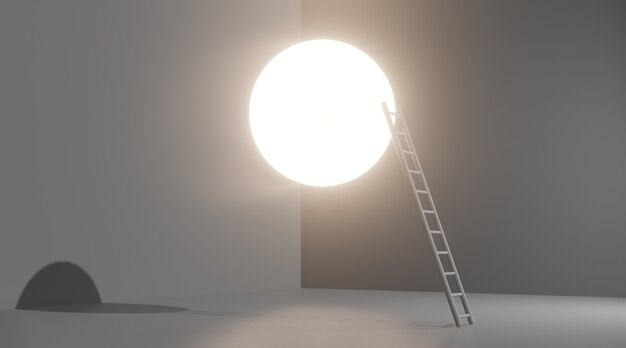 Leiter zum Mond. Konzeptbild, 3D-Rendering