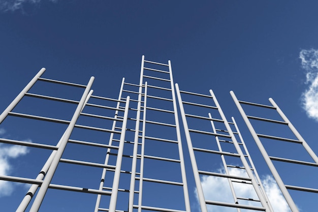 Leitern, die in einen blauen Himmel reichen Wachstum zukünftiges Entwicklungskonzept 3D-Rendering
