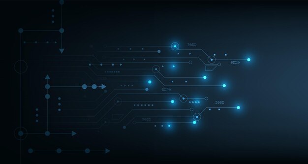 Leiterplattentechnologie auf einem dunkelblauen Hintergrund Vektorabstrakte Technologieillustration Leiterplatten auf dunkelblauen HintergrundHightech Leiterplattenverbindungssystemkonzept