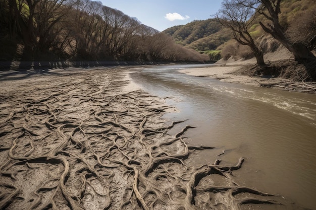 Leito de rio seco com terra rachada