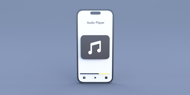 leitor de música de telefone inteligente em fundo preto renderização 3D