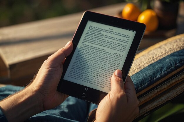 Foto leitura de livros eletrônicos no tablet