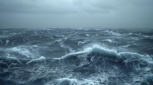 En la lejanía un horizonte tormentoso está lleno de enormes olas agitando