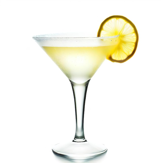 Foto lemon drop martini-cocktail isoliert auf weißem hintergrund