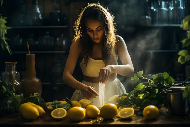 Lemon Zesty Delight La magia culinaria de una mujer atenta en la cocina