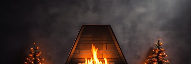 La leña ardiendo en una chimenea en un fondo oscuro con humo