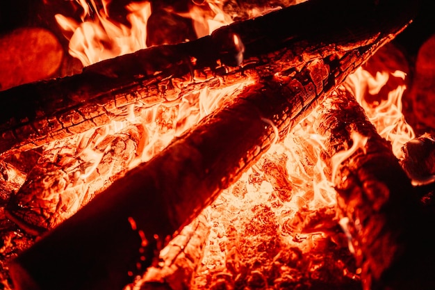 Leña Quema Fuego Concepto de calefacción de madera Quemar llama de calor