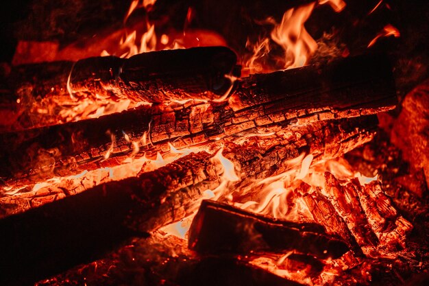 Leña Quema Fuego Concepto de calefacción de madera Quemar llama de calor