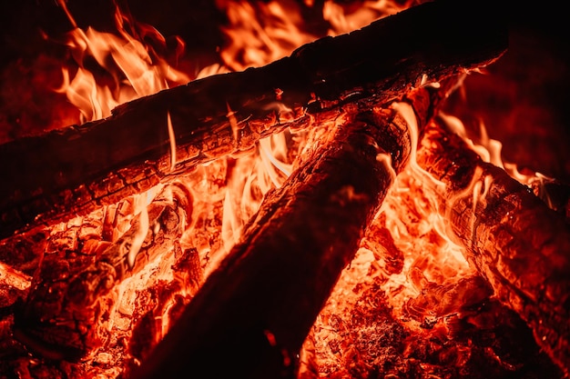 Leña Quema Fuego Concepto de calefacción de madera Quemar llama de calor
