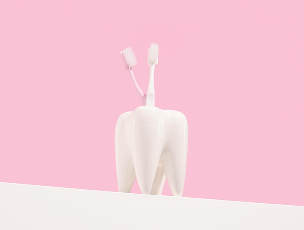 Lencillos de dientes y dientes blancos Concepto de higiene bucal