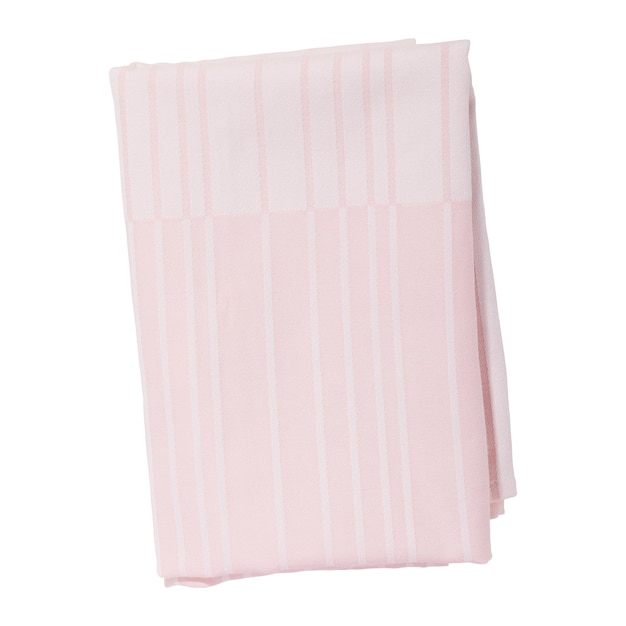 Lençol de cor rosa dobrado de algodão listrado isolado toalha de cozinha vista superior Elemento para design