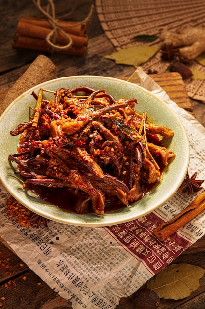 lengua de pato con chili satay