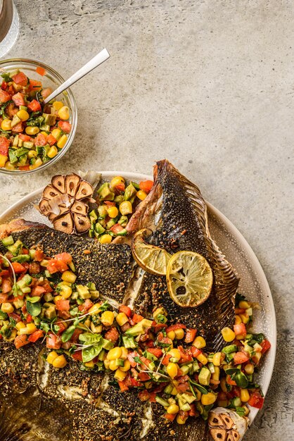 lenguado al horno con ajo y verduras