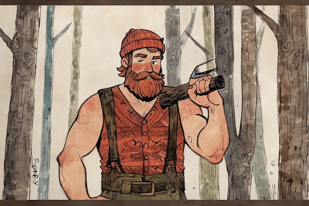 lenhador canadense desenhado à mão com ilustração Axe Retro