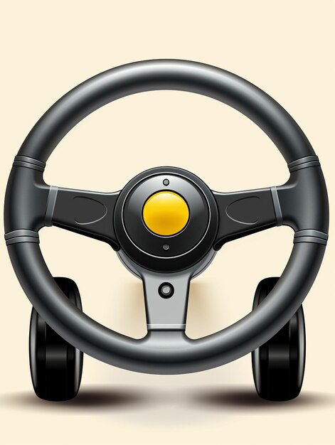 Lenkrad mit gelbem Knopf auf beigem Hintergrund, generative KI