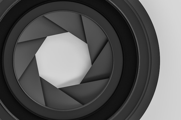 Lente de cámara de representación 3d en un fondo de estudio oscuro