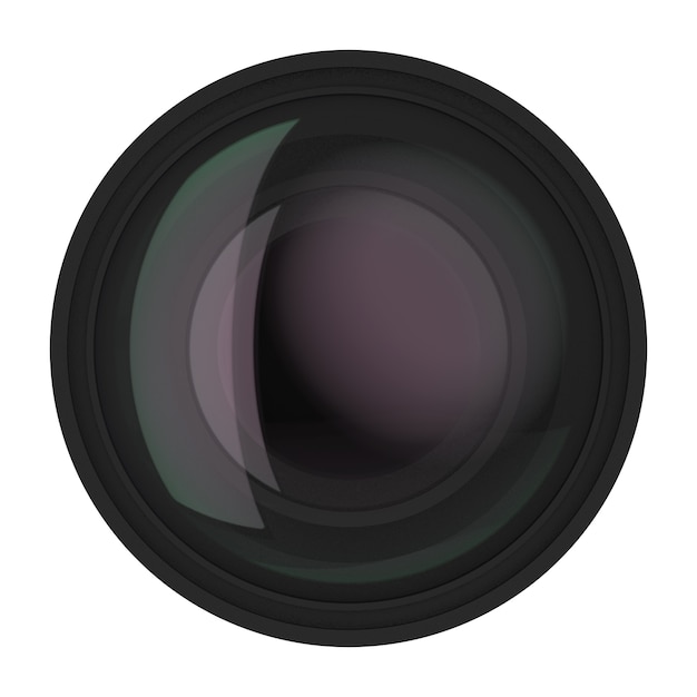 Lente de câmera preta de renderização 3D em fundo branco