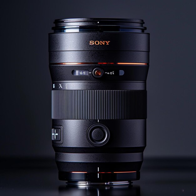 Foto la lente sony 85mm f10 gm con un tamaño de lente loco y grande fue tomada con fondo oscuro.