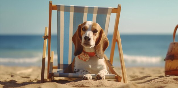 Lentes de sol para perros de playa mascota perezosa divertida vacaciones de verano silla de relajación IA generativa