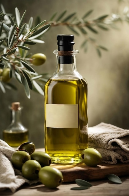 Óleo de oliva saudável numa garrafa de vidro