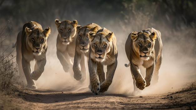 Leoa correndo na estrada na África