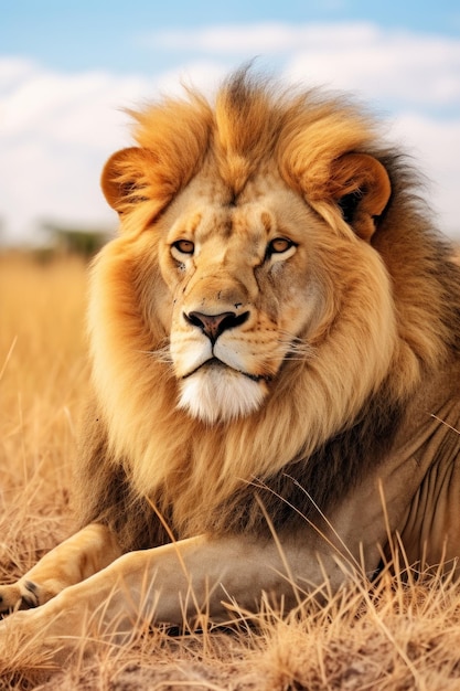 un león acostado en un campo