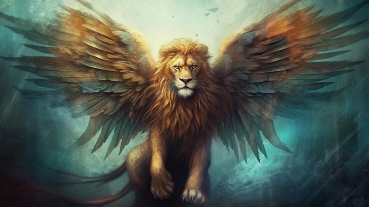 Un león con alas que dice 'alas' en él generativo ai