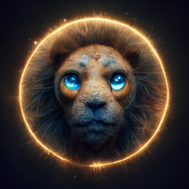 León Arafed con ojos brillantes en un círculo de fuego generativo ai