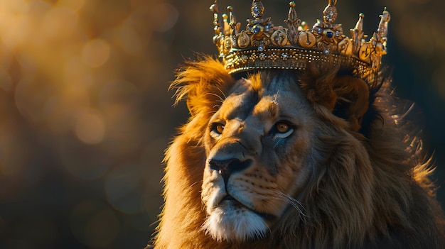 León de aspecto majestuoso con símbolo de corona para el rey del animal y el cristiano medieval