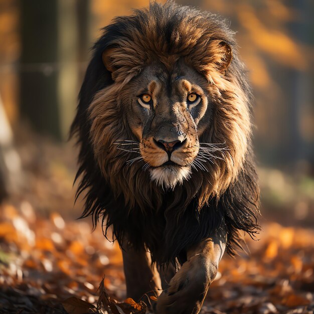 Un león caminando por el bosque