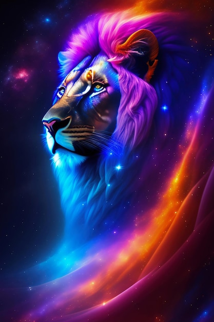 Un león colorido con una melena de arcoíris.