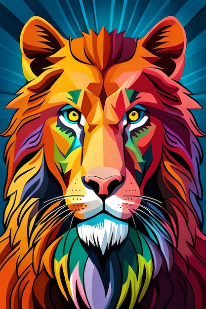 Un león colorido con una melena y una melena de arco iris.