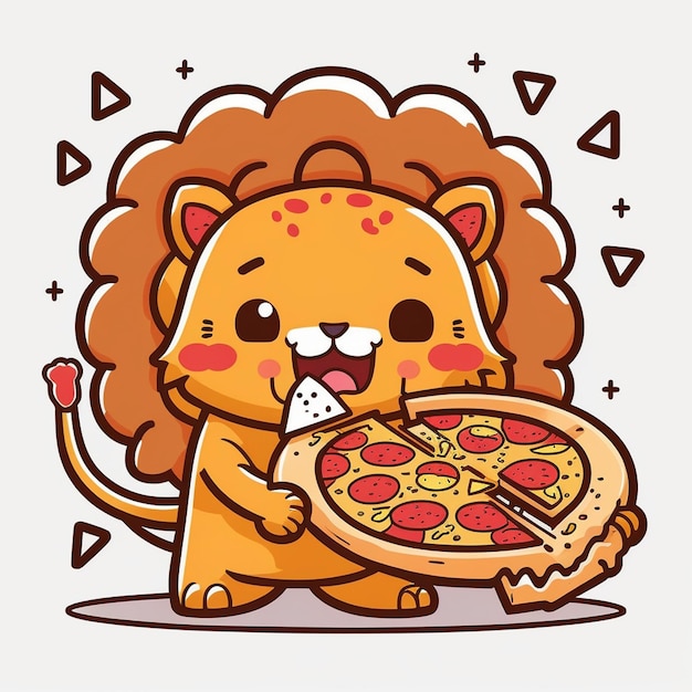 Un león comiendo una pizza Ilustración vectorial