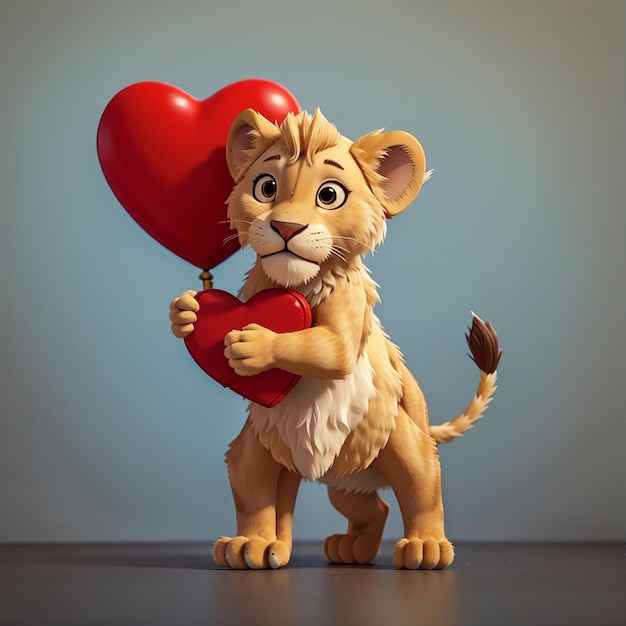 un león con un corazón en el pecho