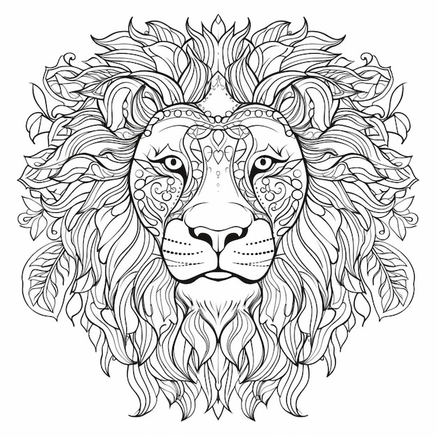 un león con una corona en la cabeza y hojas en la cabeza ai generativo