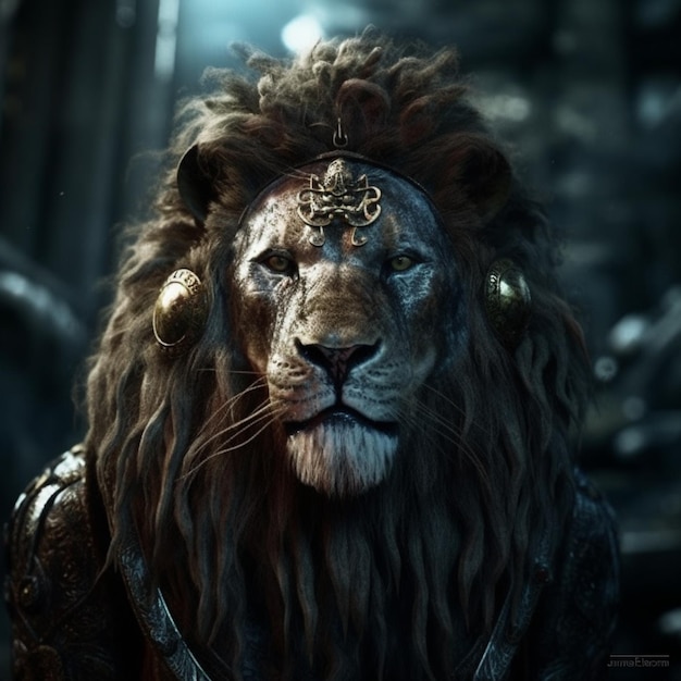 Un león con una corona y una cabeza de león.