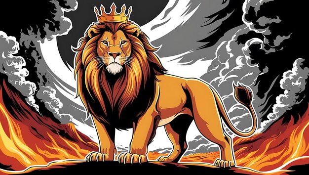 un león con una corona en la cabeza