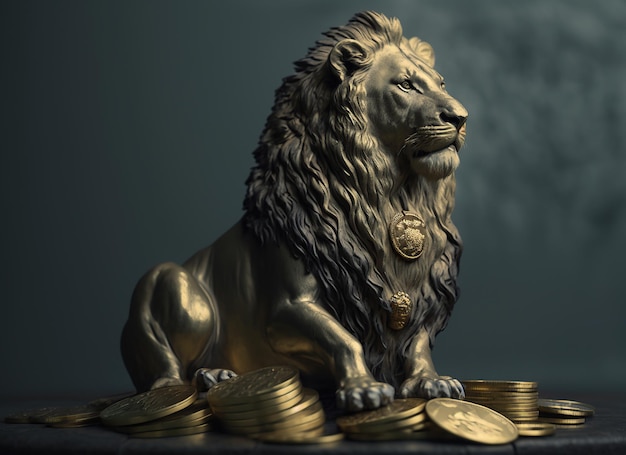 León con corona varias monedas de oro