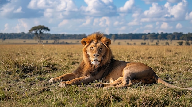 Un león descansando en el campo verde Generativo Ai